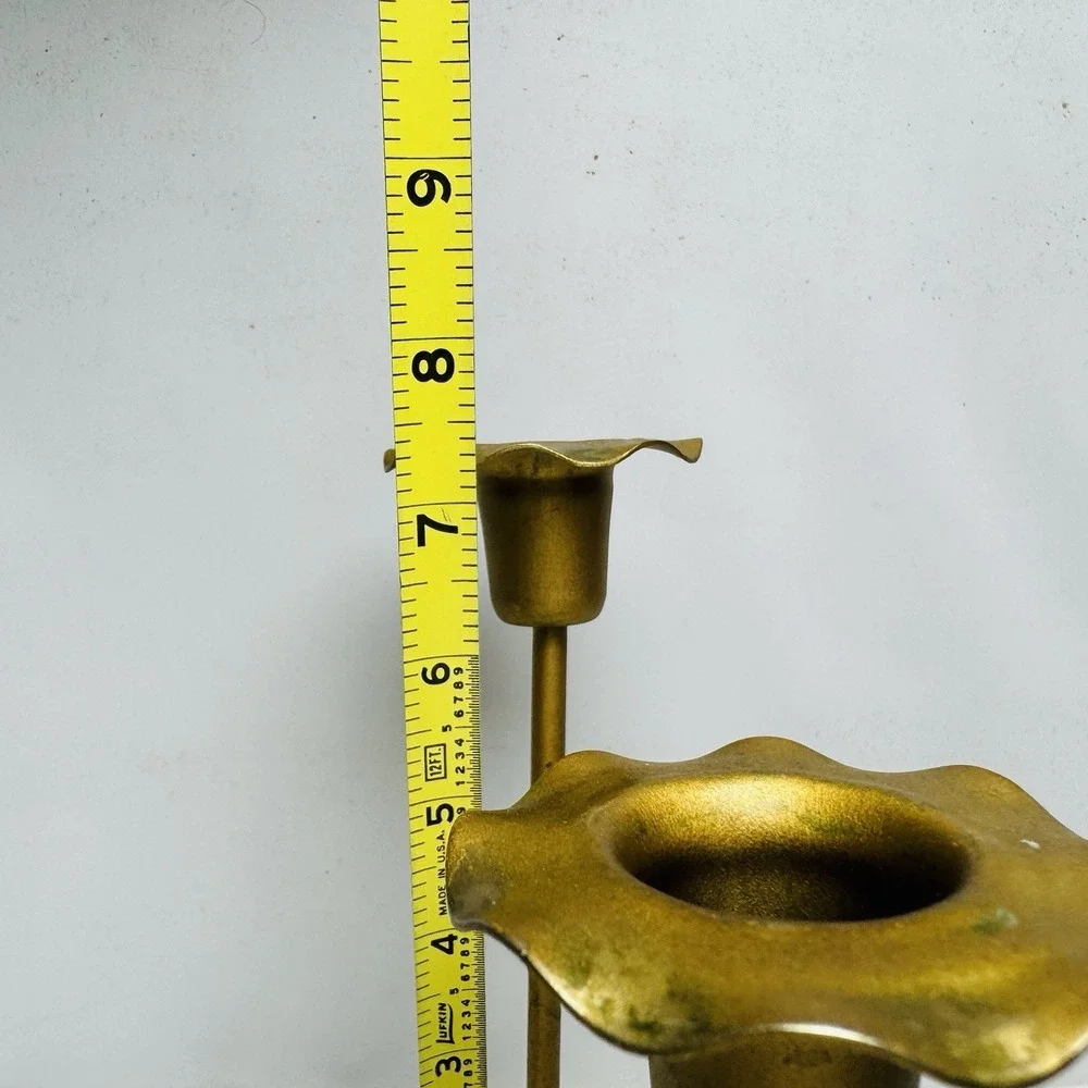 Vintage Brass Gold Tone Candle Holder Mid Century‎ Modern MCM 3 Arm Candelabra